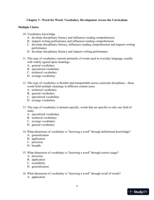Test Bank for Improving Adolescent Literacy: Content Area Strategies At Work, 5th Edition - Page 10 preview image