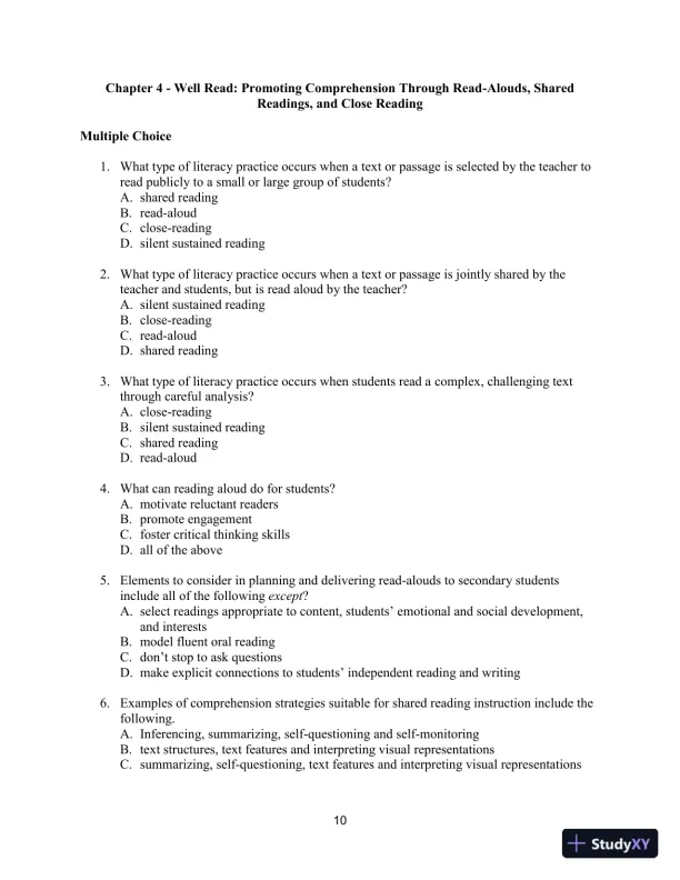 Test Bank for Improving Adolescent Literacy: Content Area Strategies At Work, 5th Edition - Page 13 preview image