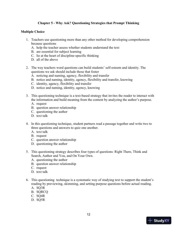 Test Bank for Improving Adolescent Literacy: Content Area Strategies At Work, 5th Edition - Page 15 preview image
