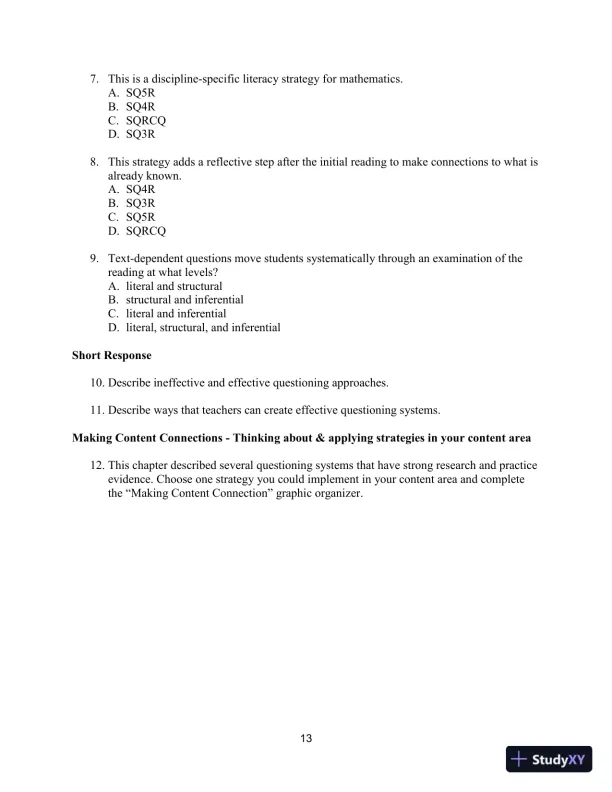 Test Bank for Improving Adolescent Literacy: Content Area Strategies At Work, 5th Edition - Page 16 preview image
