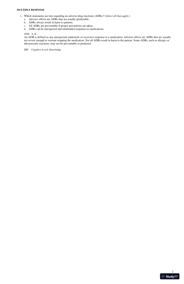 Test Bank for Lilley's Pharmacology for Canadian Health Care Practice, 4th Edition (Chapters 1-58) - Page 14 preview image