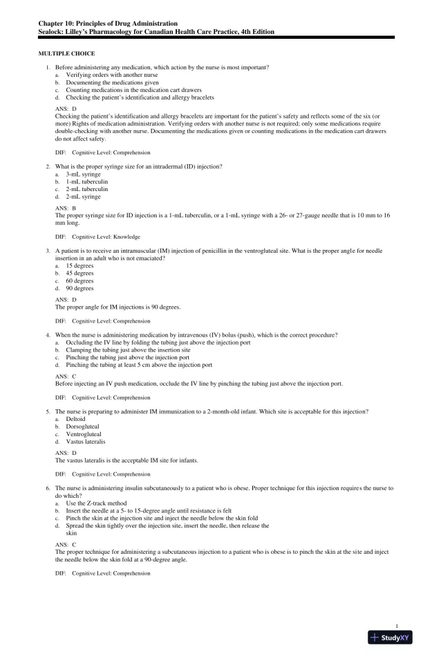 Test Bank for Lilley's Pharmacology for Canadian Health Care Practice, 4th Edition (Chapters 1-58) - Page 21 preview image