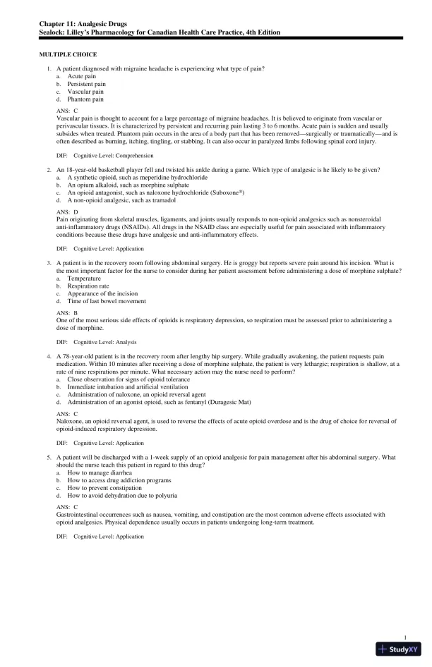 Test Bank for Lilley's Pharmacology for Canadian Health Care Practice, 4th Edition (Chapters 1-58) - Page 25 preview image