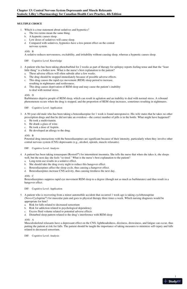Test Bank for Lilley's Pharmacology for Canadian Health Care Practice, 4th Edition (Chapters 1-58) - Page 30 preview image