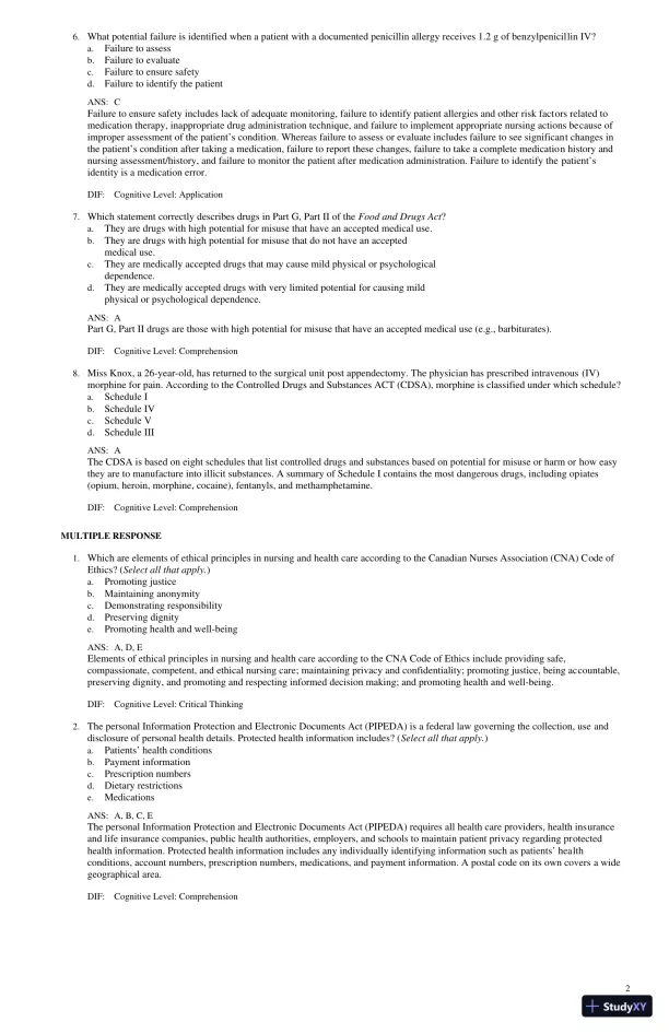 Test Bank for Lilley's Pharmacology for Canadian Health Care Practice, 4th Edition (Chapters 1-58) - Page 7 preview image
