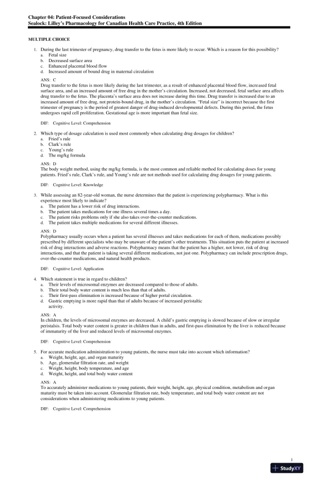 Test Bank for Lilley's Pharmacology for Canadian Health Care Practice, 4th Edition (Chapters 1-58) - Page 8 preview image