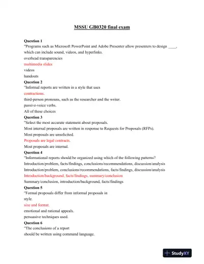 MSSU GB0320 Final Exam - Page 1 preview image