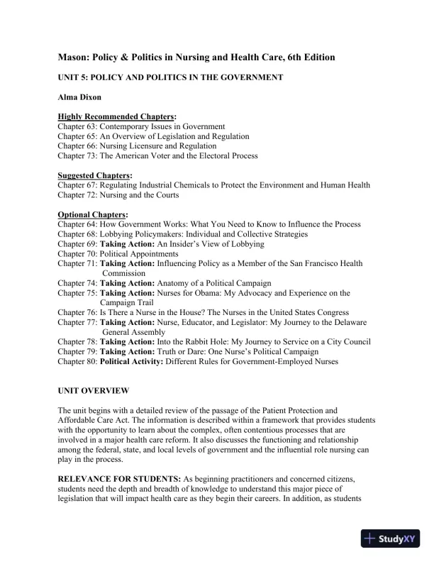 Policy And Politics In Nursing And Healthcare - Revised Reprint , 6th Edition Lecture Notes - Page 26 preview image