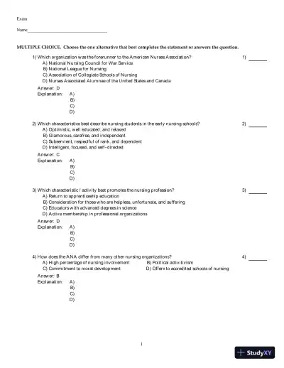 Nursing in Contemporary Society: Issues, Trends and Transition to Practice 1st Edition Test Bank - Page 1 preview image