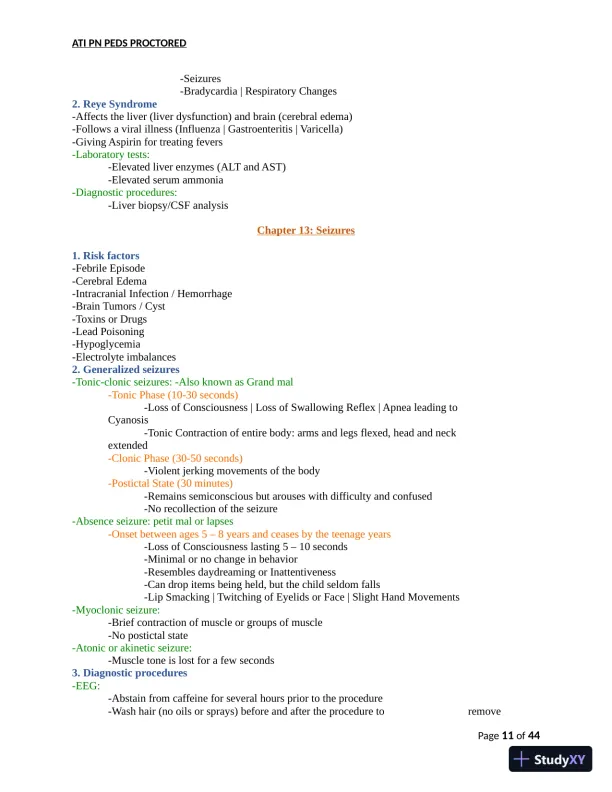 ATI PN Pediatrics Proctored Exam Version 8 with Answers (166 Solved Questions) - Page 12 preview image