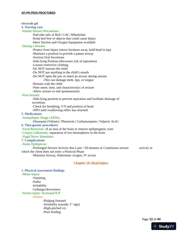 ATI PN Pediatrics Proctored Exam Version 8 with Answers (166 Solved Questions) - Page 13 preview image