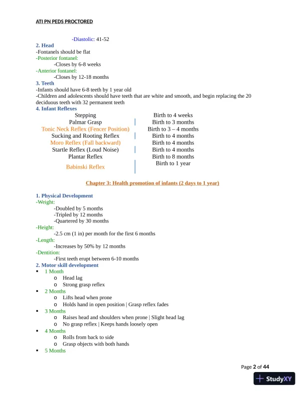 ATI PN Pediatrics Proctored Exam Version 8 with Answers (166 Solved Questions) - Page 3 preview image