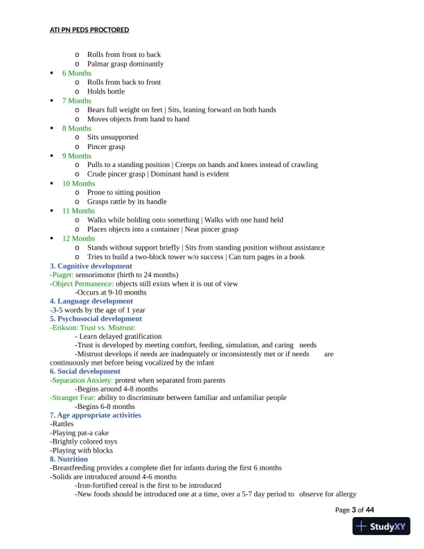 ATI PN Pediatrics Proctored Exam Version 8 with Answers (166 Solved Questions) - Page 4 preview image