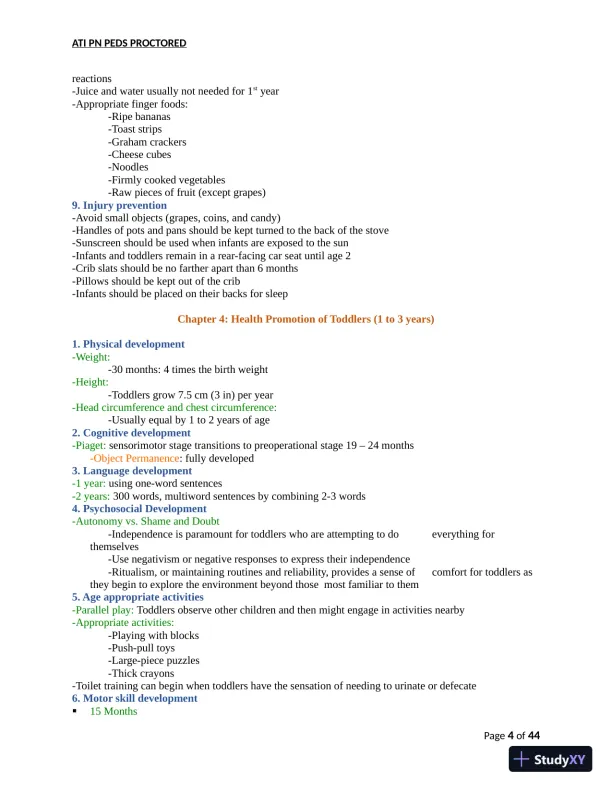 ATI PN Pediatrics Proctored Exam Version 8 with Answers (166 Solved Questions) - Page 5 preview image