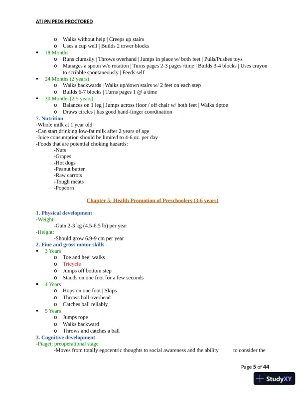 ATI PN Pediatrics Proctored Exam Version 8 with Answers (166 Solved Questions) - Page 6 preview image