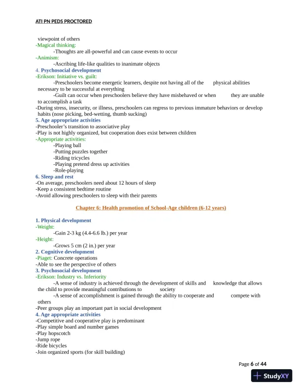 ATI PN Pediatrics Proctored Exam Version 8 with Answers (166 Solved Questions) - Page 7 preview image