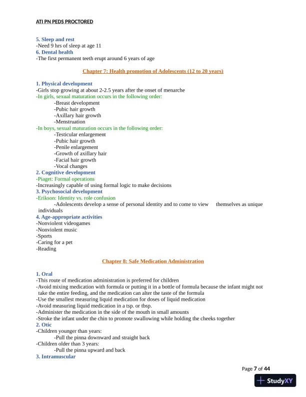 ATI PN Pediatrics Proctored Exam Version 8 with Answers (166 Solved Questions) - Page 8 preview image