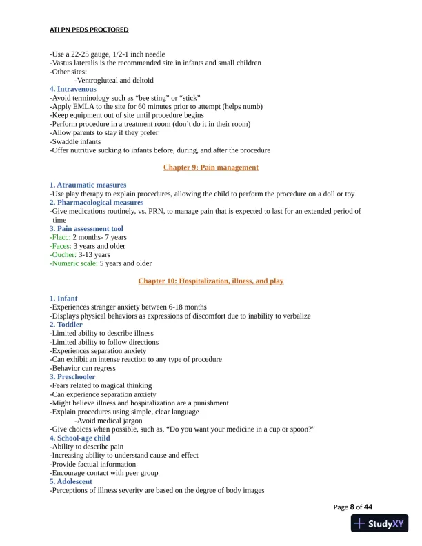 ATI PN Pediatrics Proctored Exam Version 8 with Answers (166 Solved Questions) - Page 9 preview image