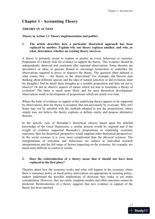 Accounting Theory, 7th Edition Solution Manual - Page 3 preview image
