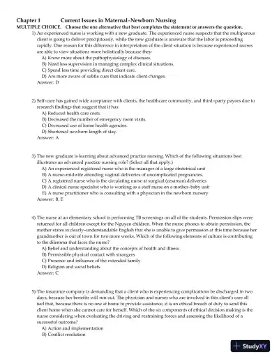 Olds' Maternal-Newborn Nursing and Women's Health Across the Lifespan 8th Edition Test Bank - Page 1 preview image