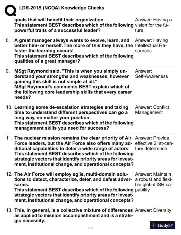 LDR-201S (NCOA) Knowledge Checks Practice Exam with Answers (47 Solved Questions) - Page 3 preview image
