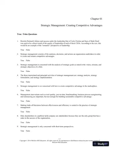 Strategic Management: Creating Competitive Advantages 8th Edition Test Bank - Page 1 preview image