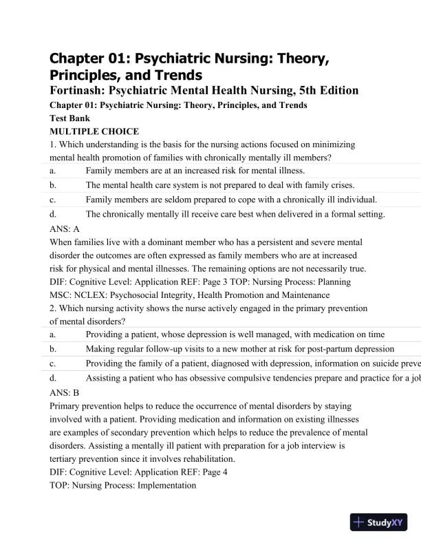 Test Bank For Psychiatric Mental Health Nursing - Revised Reprint, 5th Edition - Page 1 preview image