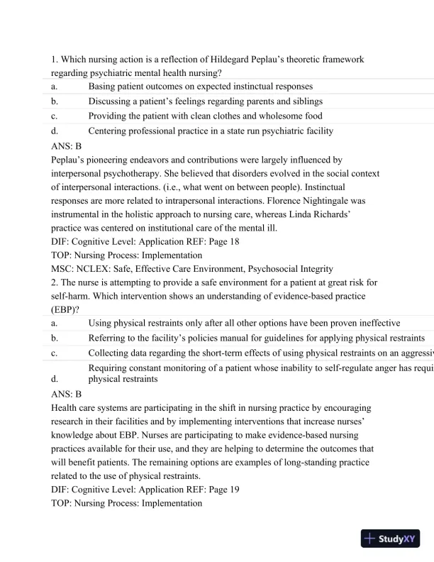 Test Bank For Psychiatric Mental Health Nursing - Revised Reprint, 5th Edition - Page 10 preview image