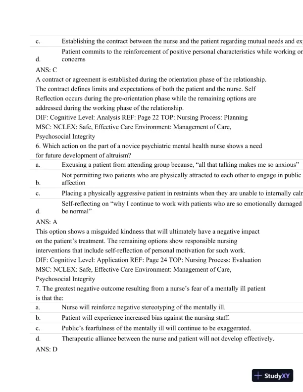 Test Bank For Psychiatric Mental Health Nursing - Revised Reprint, 5th Edition - Page 12 preview image
