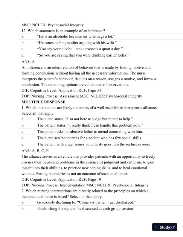 Test Bank For Psychiatric Mental Health Nursing - Revised Reprint, 5th Edition - Page 15 preview image