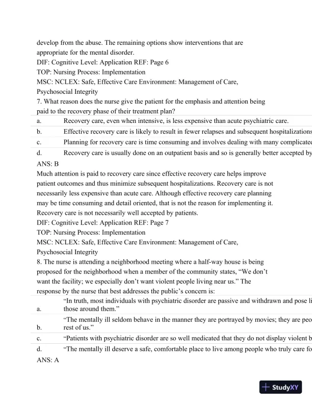 Test Bank For Psychiatric Mental Health Nursing - Revised Reprint, 5th Edition - Page 5 preview image