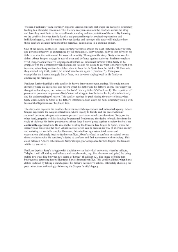 Exploring Conflicts in Barn Burning - Page 1 preview image