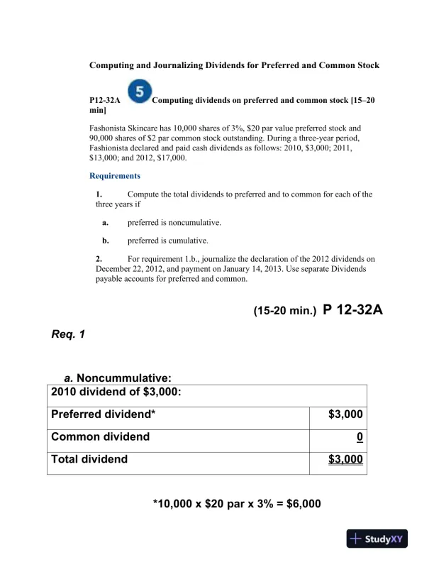 Computing and Journalizing Dividends for Preferred and Common Stock - Page 1 preview image