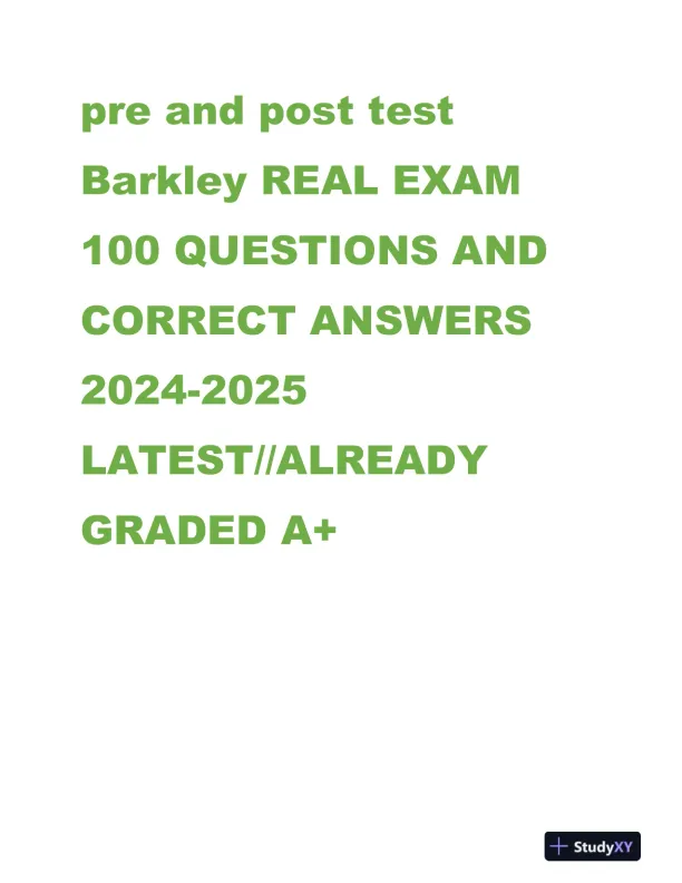 2024-2025 Barkley Pharmacology Real Exam With Answers (100 Solved Questions) - Page 1 preview image