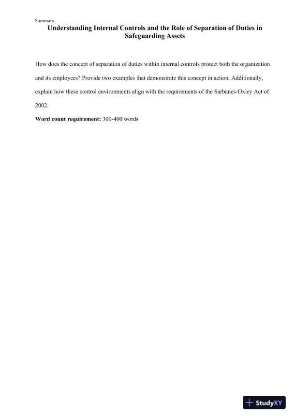 Understanding Internal Controls and the Role of Separation of Duties in Safeguarding Assets - Page 1 preview image