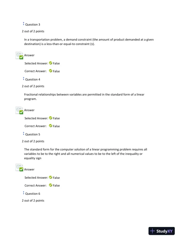 Quiz 4: Quantitative Methods: Linear Programming and Optimization Problems - Page 3 preview image