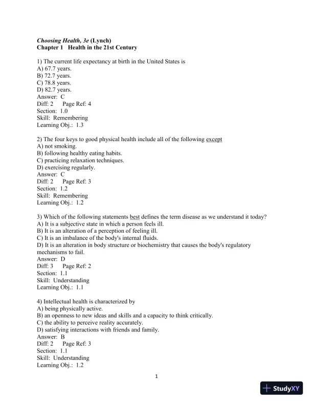 Test Bank for Choosing Health, 3rd Edition - Page 1 preview image