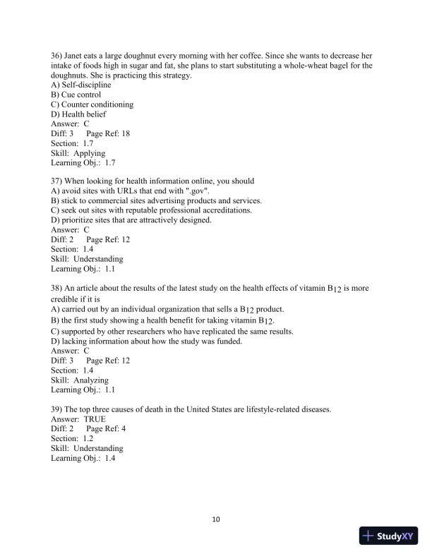 Test Bank for Choosing Health, 3rd Edition - Page 11 preview image