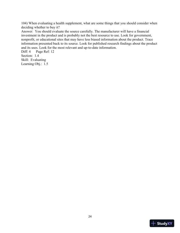 Test Bank for Choosing Health, 3rd Edition - Page 25 preview image