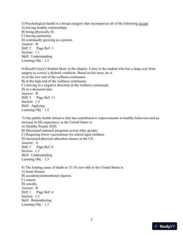 Test Bank for Choosing Health, 3rd Edition - Page 3 preview image