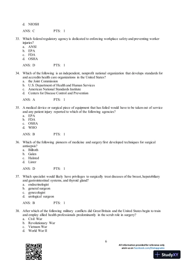 Test Bank For Surgical Technology for the Surgical Technologist: A Positive Care Approach, 4th Edition - Page 7 preview image