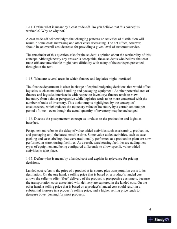 Contemporary Logistics , 12th Edition Solution Manual - Page 7 preview image