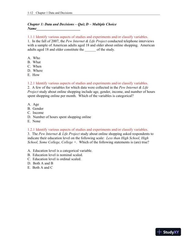 Test Bank for Business Statistics: A First Course, 3rd Edition - Page 13 preview image