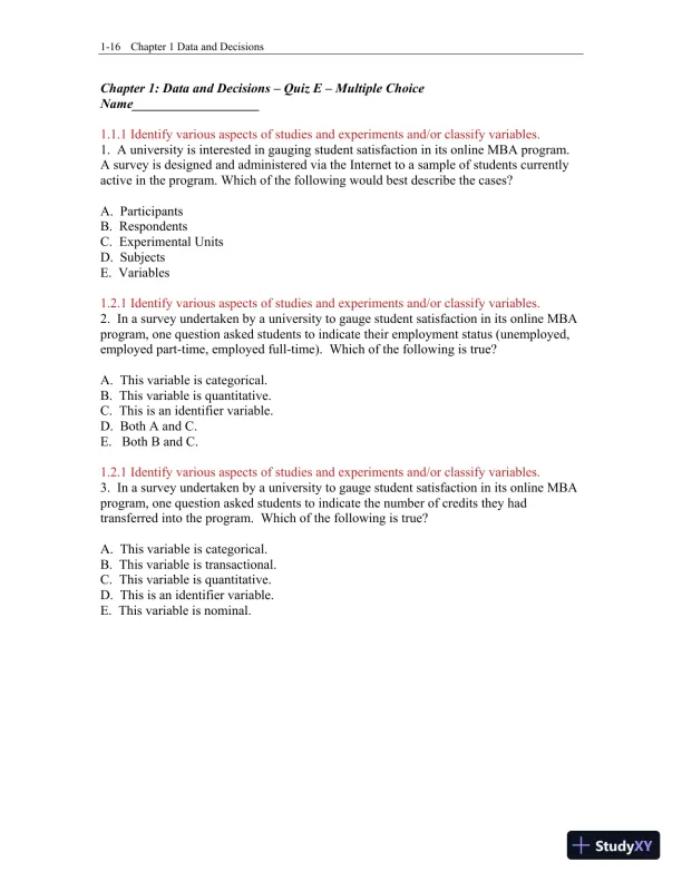 Test Bank for Business Statistics: A First Course, 3rd Edition - Page 17 preview image