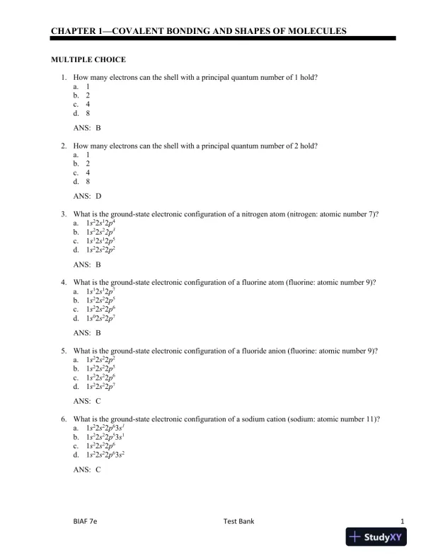 Test Bank For Organic Chemistry, 7th Edition - Page 1 preview image