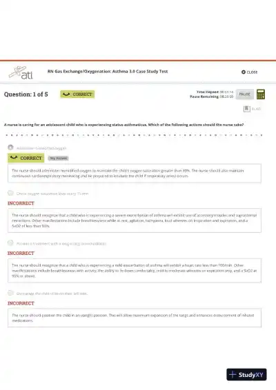 ATI RN Gas Exchange Oxygenation Asthma Case Study Test 3.0 With Answers (5 Solved Questions) - Page 1 preview image