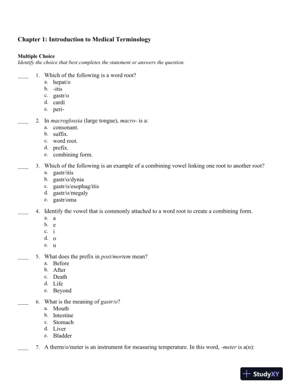 Medical Terminology Express: A Short-Course Approach by Body System 2nd Edition Test Bank - Page 1 preview image