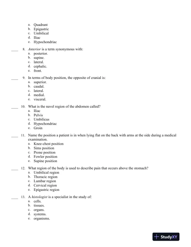 Medical Terminology Express: A Short-Course Approach by Body System 2nd Edition Test Bank - Page 16 preview image