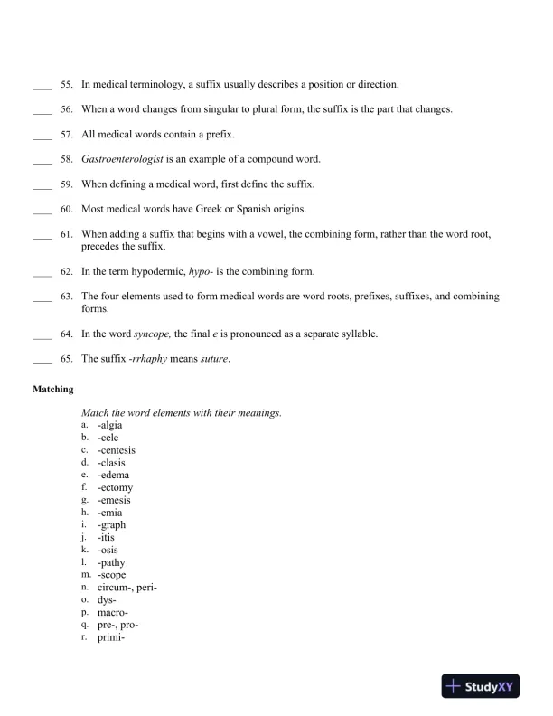 Medical Terminology Express: A Short-Course Approach by Body System 2nd Edition Test Bank - Page 9 preview image