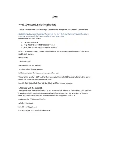 CCNA Week 1 Networks Basic Configuration - Page 1 preview image